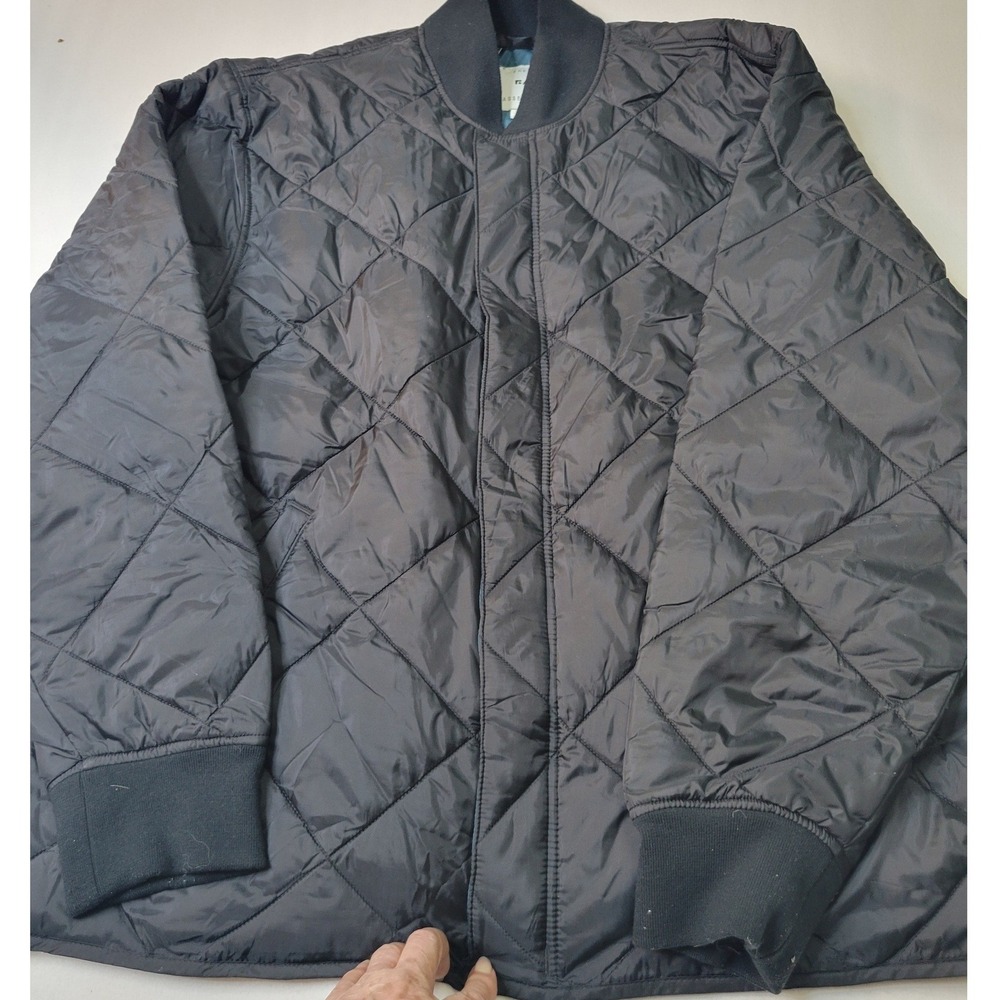 Free Assembly Mens XL Diamond Quilted Bomber Jacket Black Teal Lining Zip 3122